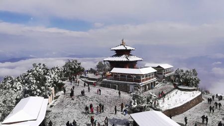 Snowfall in Chandragiri   
