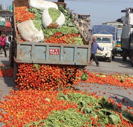 Dissenting Farmers Throw Agro Produce on the Road